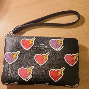 Coach Black Wristlet with Heart and Lightning Print